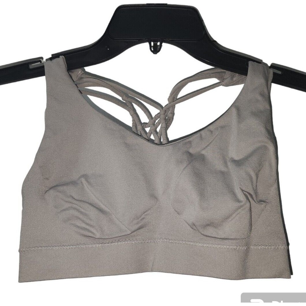 Pro‎ Fit Bra Top Criss Cross Back Padded Athletic Gym Workout Beige S